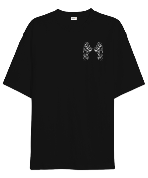 Tisho - Angel Wings - Melek Kanadı - Çift Taraflı Siyah Oversize Unisex Tişört