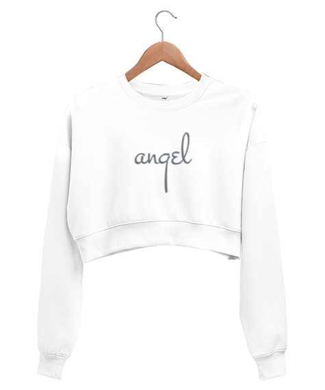 Tisho - Angel Wings - Melek Kanadı - Sırt Taraflı Beyaz Kadın Crop Sweatshirt