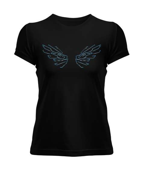 Tisho - Angel Wings - Melek Kanadı Siyah Kadın Tişört