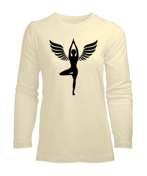 Tisho - Angel Yoga Meditasyon Krem Kadın Uzun Kol Tişört