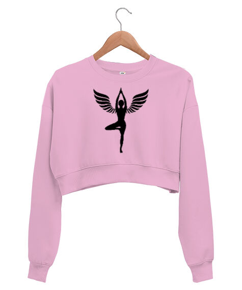 Tisho - Angel Yoga Meditasyon Pembe Kadın Crop Sweatshirt
