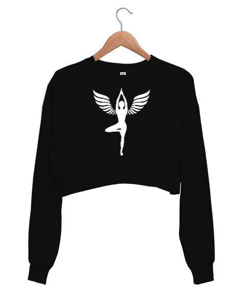 Tisho - Angel Yoga Meditasyon Siyah Kadın Crop Sweatshirt