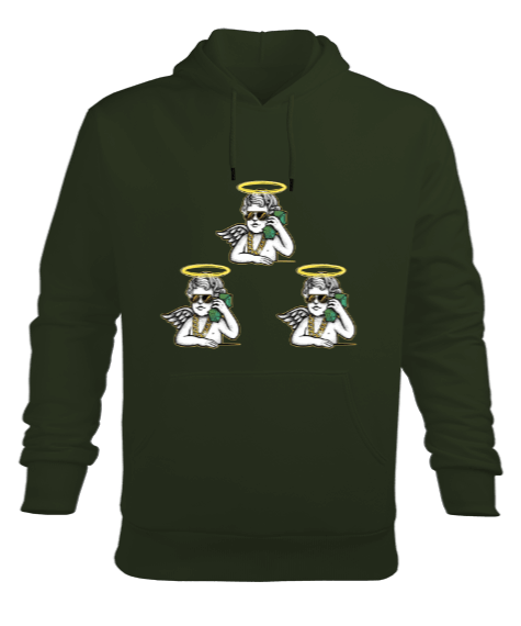 Tisho - ANGELS HAKİ Erkek Kapüşonlu Hoodie Sweatshirt