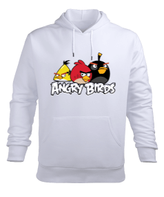 Tisho - Angry Birds Sweat Erkek Beyaz Erkek Kapüşonlu Hoodie Sweatshirt
