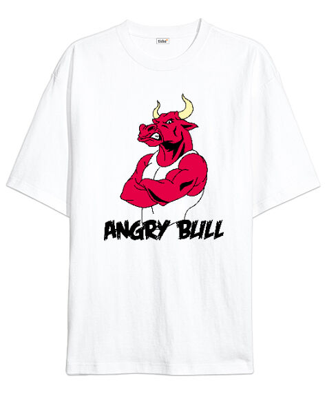 Tisho - Angry Bull Beyaz Oversize Unisex Tişört