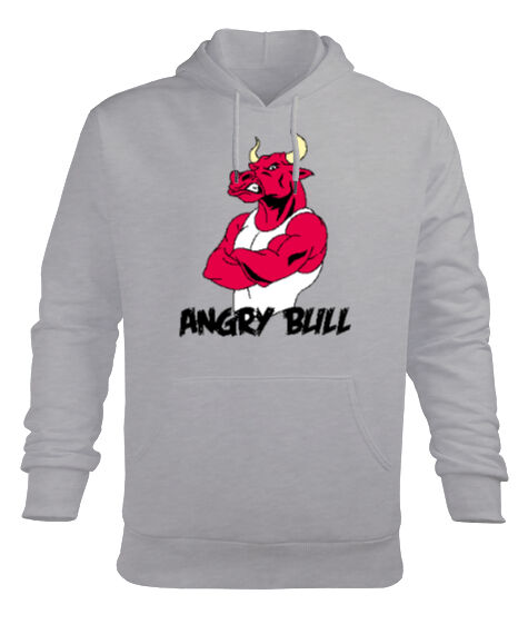 Tisho - Angry Bull Gri Erkek Kapüşonlu Hoodie Sweatshirt