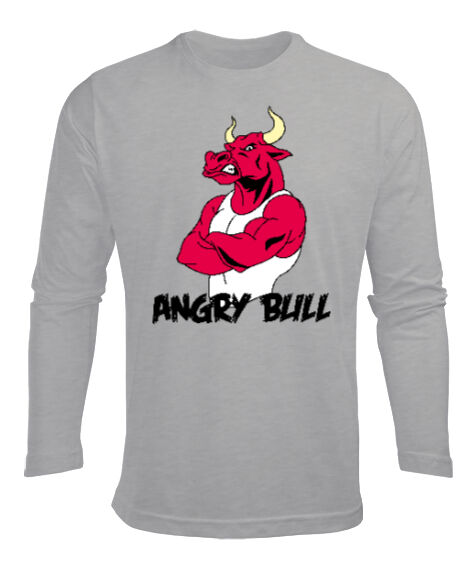 Tisho - Angry Bull Gri Erkek Uzun Kol Yazlık Tişört