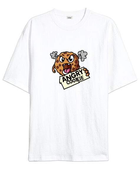 Tisho - Angry Cookie Beyaz Oversize Unisex Tişört