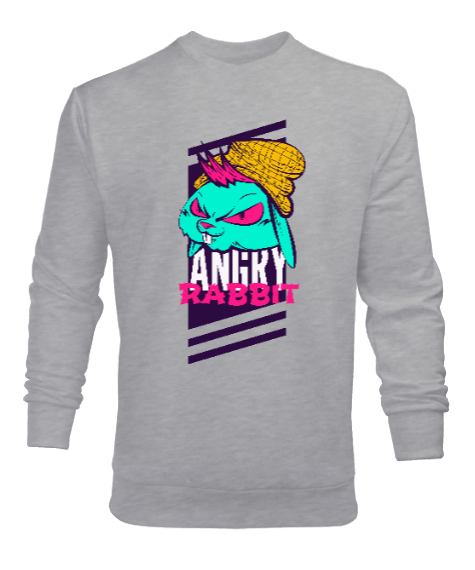 Tisho - Angry Rabbit - Sinirli Tavşan Gri Erkek Sweatshirt