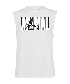 Animal kesik kol beyaz t shirt Kesik Kol Unisex Tişört - Thumbnail