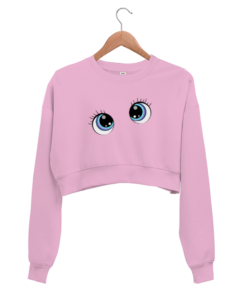 Tisho - Anime Eye - Gözler ve Bakış Pembe Kadın Crop Sweatshirt