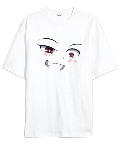 Tisho - Anime Face - Yüz İfadesi Beyaz Oversize Unisex Tişört