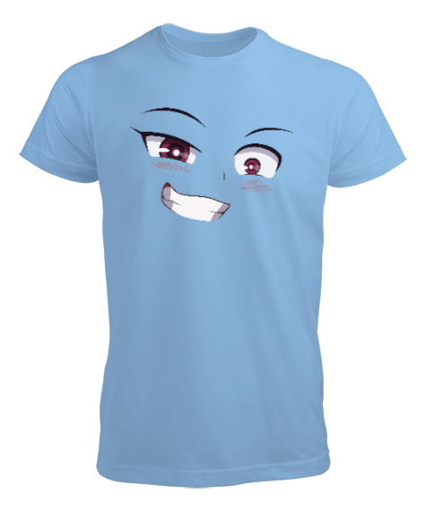 Tisho - Anime Face - Yüz İfadesi Buz Mavisi Erkek Tişört