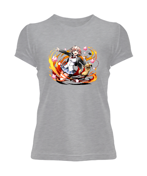 Tisho - Anime Girl Gri Kadın Tişört