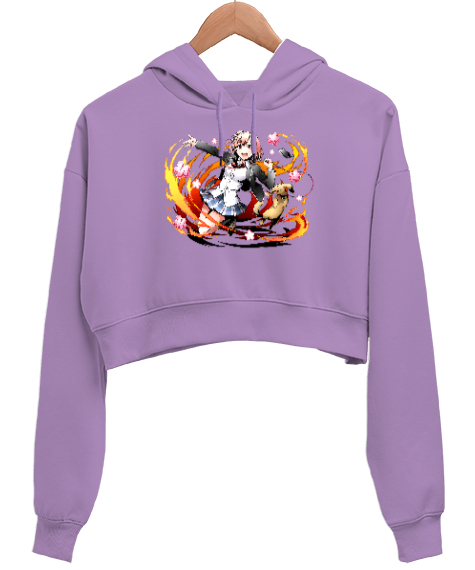 Tisho - Anime Girl Lila Kadın Crop Hoodie Kapüşonlu Sweatshirt