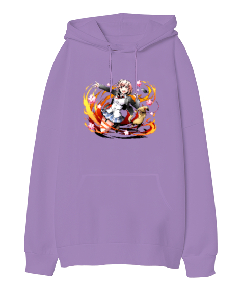 Tisho - Anime Girl Lila Oversize Unisex Kapüşonlu Sweatshirt