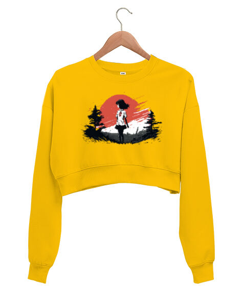 Tisho - Anime Girl Sarı Kadın Crop Sweatshirt