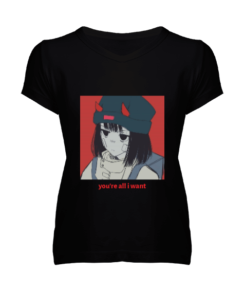 Tisho - Anime Girl Tişört Kadın V Yaka Tişört