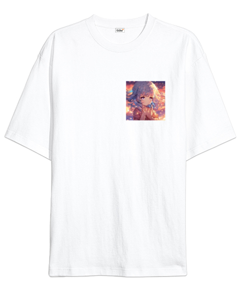 Tisho - Anime Kızı Beyaz Oversize Unisex Tişört