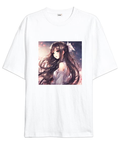 Tisho - Anime Kızı Beyaz Oversize Unisex Tişört