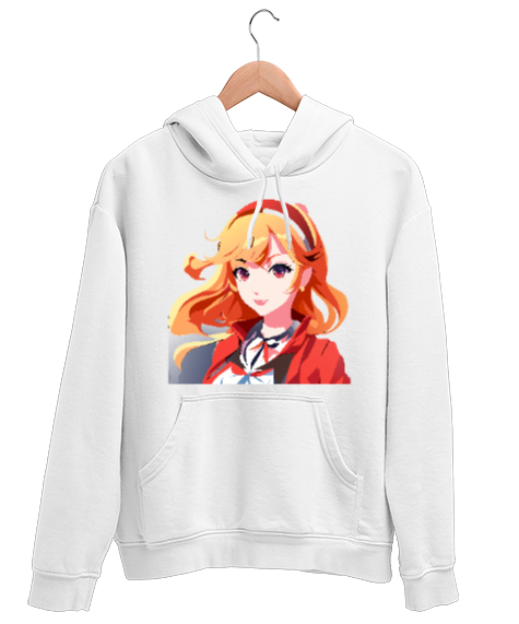 Tisho - Anime Kızı Beyaz Unisex Kapşonlu Sweatshirt