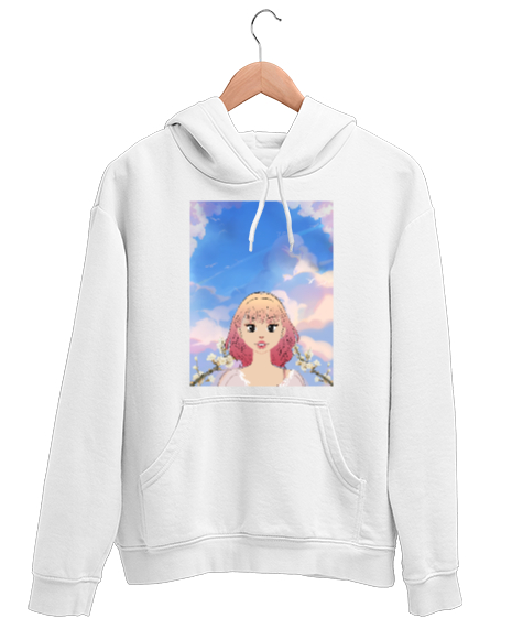 Tisho - Anime kızı Beyaz Unisex Kapşonlu Sweatshirt