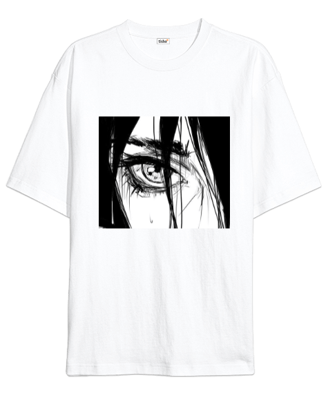 Tisho - anime oversize t-shirt beyaz Oversize Unisex Tişört