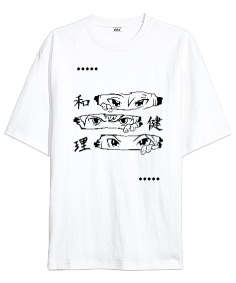 Tisho - Anime Özel Tasarım Beyaz Oversize Unisex Tişört