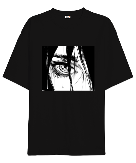 Tisho - anime siyah oversize t-shirt Oversize Unisex Tişört