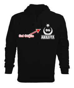 ankara, ankara şehir ,Türkiye,Türkiye bayrağı. Erkek Kapşonlu Fermuarlı - Tisho