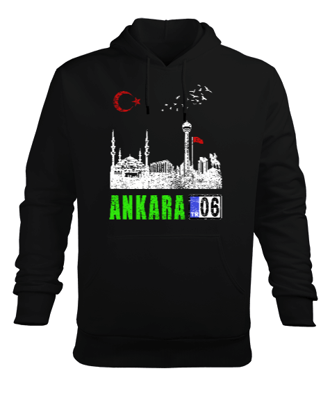 ankara, ankara şehir ,Türkiye,Türkiye bayrağı. Erkek Kapüşonlu Hoodie Sweatshirt - Tisho