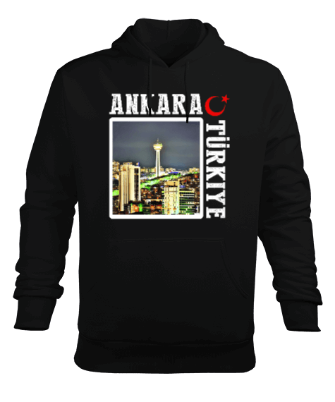 ankara, ankara şehir ,Türkiye,Türkiye bayrağı. Erkek Kapüşonlu Hoodie Sweatshirt - Tisho