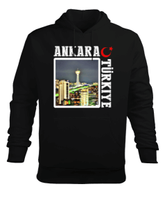 ankara, ankara şehir ,Türkiye,Türkiye bayrağı. Erkek Kapüşonlu Hoodie Sweatshirt - Tisho
