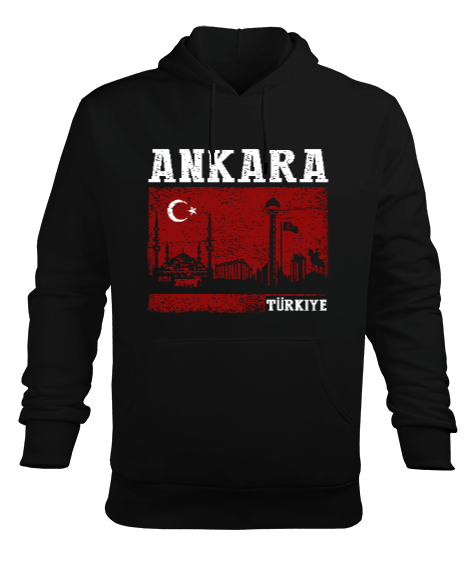 ankara, ankara şehir ,Türkiye,Türkiye bayrağı. Erkek Kapüşonlu Hoodie Sweatshirt
