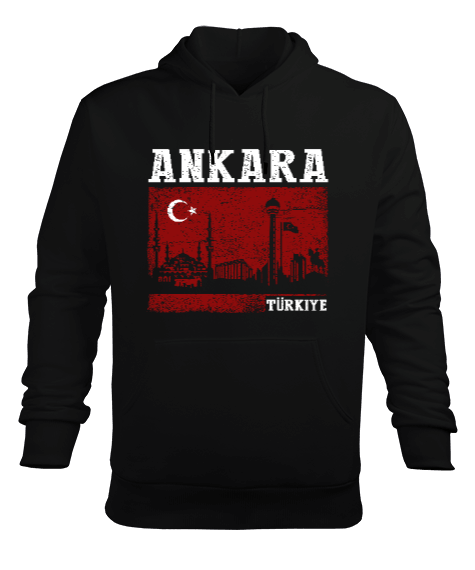 ankara, ankara şehir ,Türkiye,Türkiye bayrağı. Erkek Kapüşonlu Hoodie Sweatshirt - Tisho