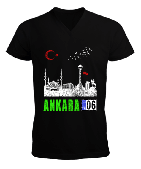 Tisho - ankara, ankara şehir ,Türkiye,Türkiye bayrağı. Erkek Kısa Kol V Yaka Tişört