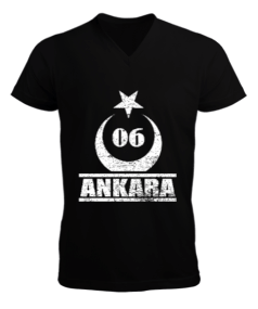 ankara, ankara şehir ,Türkiye,Türkiye bayrağı. Erkek Kısa Kol V Yaka Tişört - Tisho