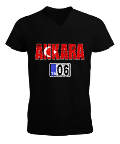 ankara, ankara şehir ,Türkiye,Türkiye bayrağı. Erkek Kısa Kol V Yaka Tişört - Tisho