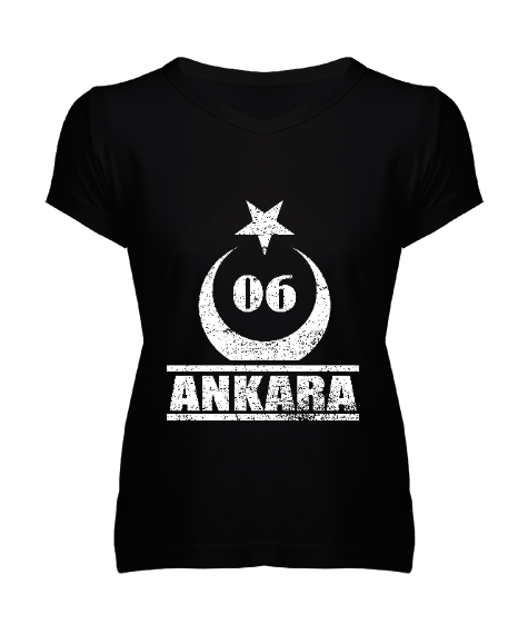 Tisho - ankara, ankara şehir ,Türkiye,Türkiye bayrağı. Kadın V Yaka Tişört