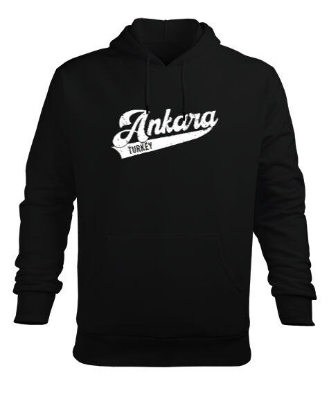 Tisho - Ankara Başkent Türkiye Baskılı Siyah Erkek Kapüşonlu Hoodie Sweatshirt