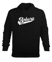 Ankara Başkent Türkiye Baskılı Siyah Erkek Kapüşonlu Hoodie Sweatshirt - Tisho
