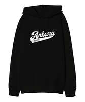 Ankara Başkent Türkiye Baskılı Siyah Oversize Unisex Kapüşonlu Sweatshirt - Tisho
