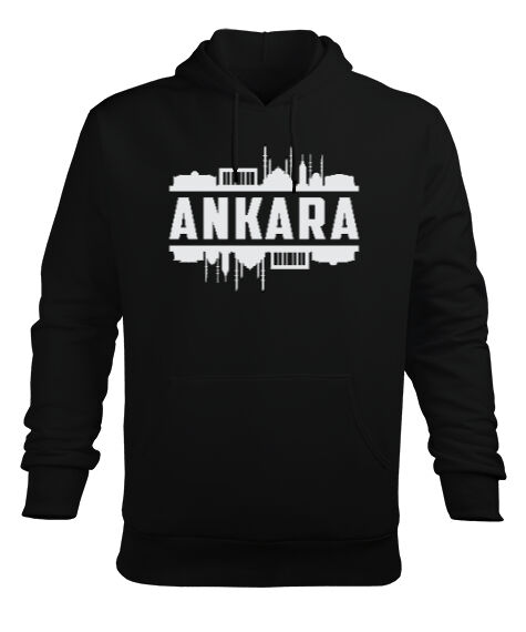 Tisho - Ankara Başkent Türkiye Silüet Baskılı Siyah Erkek Kapüşonlu Hoodie Sweatshirt