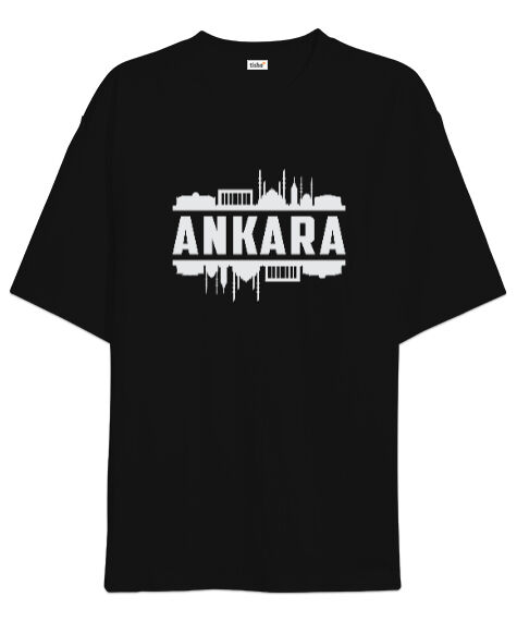 Tisho - Ankara Başkent Türkiye Silüet Baskılı Siyah Oversize Unisex Tişört