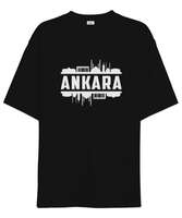 Ankara Başkent Türkiye Silüet Baskılı Siyah Oversize Unisex Tişört - Tisho