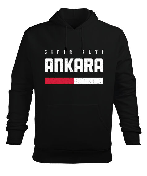 Tisho - Ankara Sıfır Altı Tasarım Baskılı Siyah Erkek Kapüşonlu Hoodie Sweatshirt