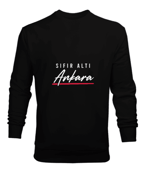 Tisho - Ankara Sıfır Altı Tasarım Baskılı Siyah Erkek Sweatshirt