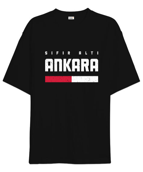 Tisho - Ankara Sıfır Altı Tasarım Baskılı Siyah Oversize Unisex Tişört