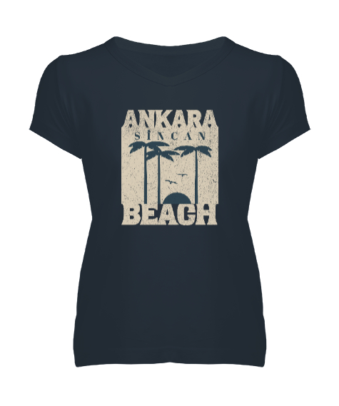Tisho - Ankara Sincan Beach-K Füme Kadın V Yaka Tişört