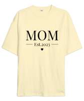 Anne Hediyesi ve Kalp Krem Oversize Unisex Tişört - Tisho